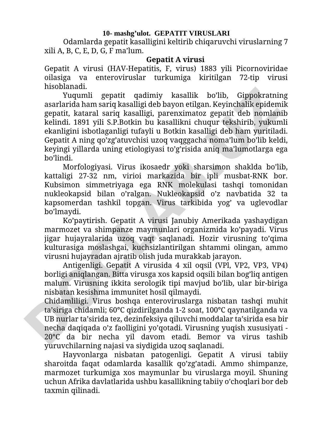 10-mashg'ulot. Gepatit viruslari