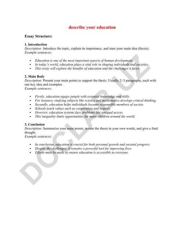Essay Structure for Describing Education