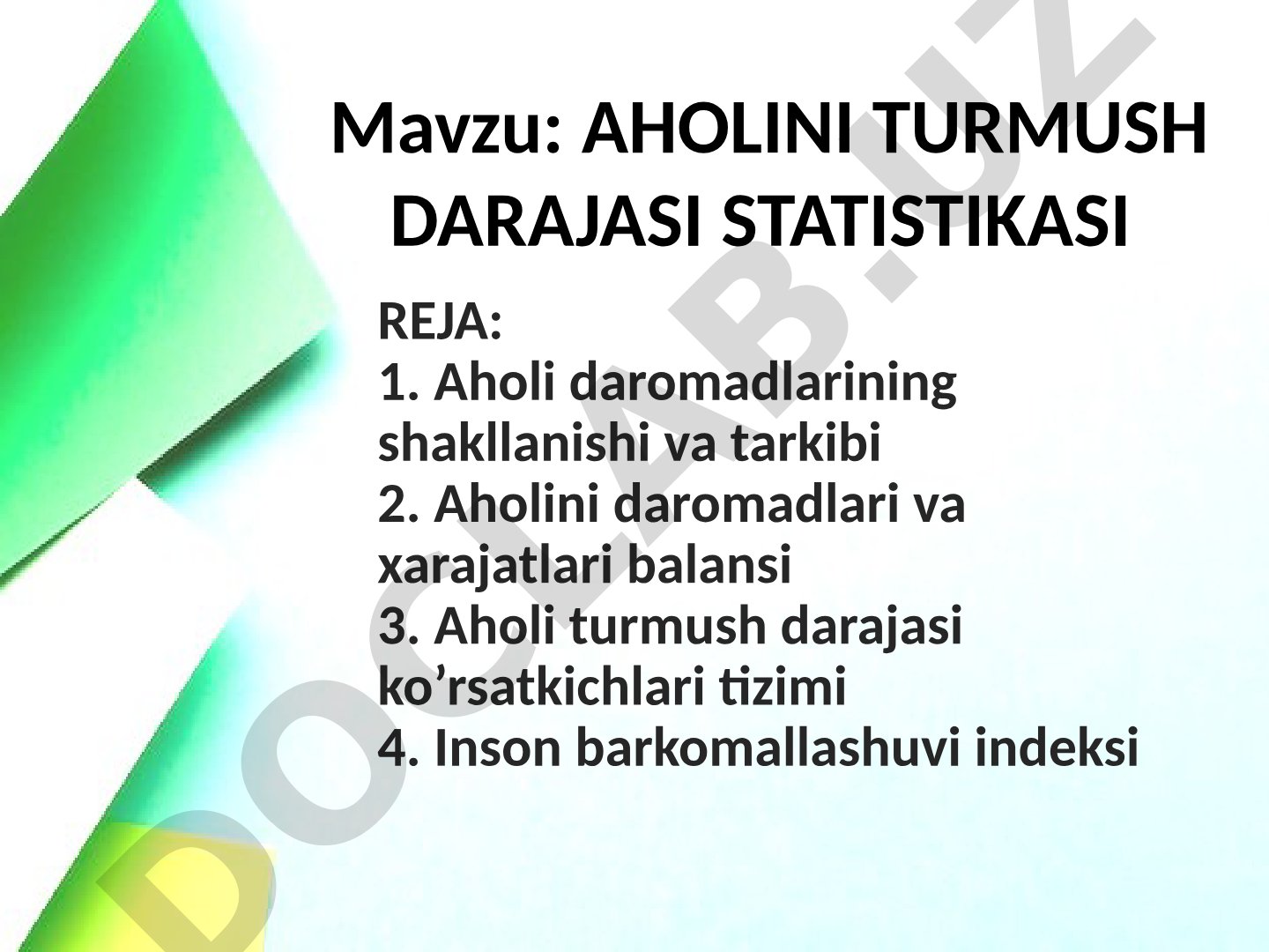 AHOLINI TURMUSH DARAJASI STATISTIKASI