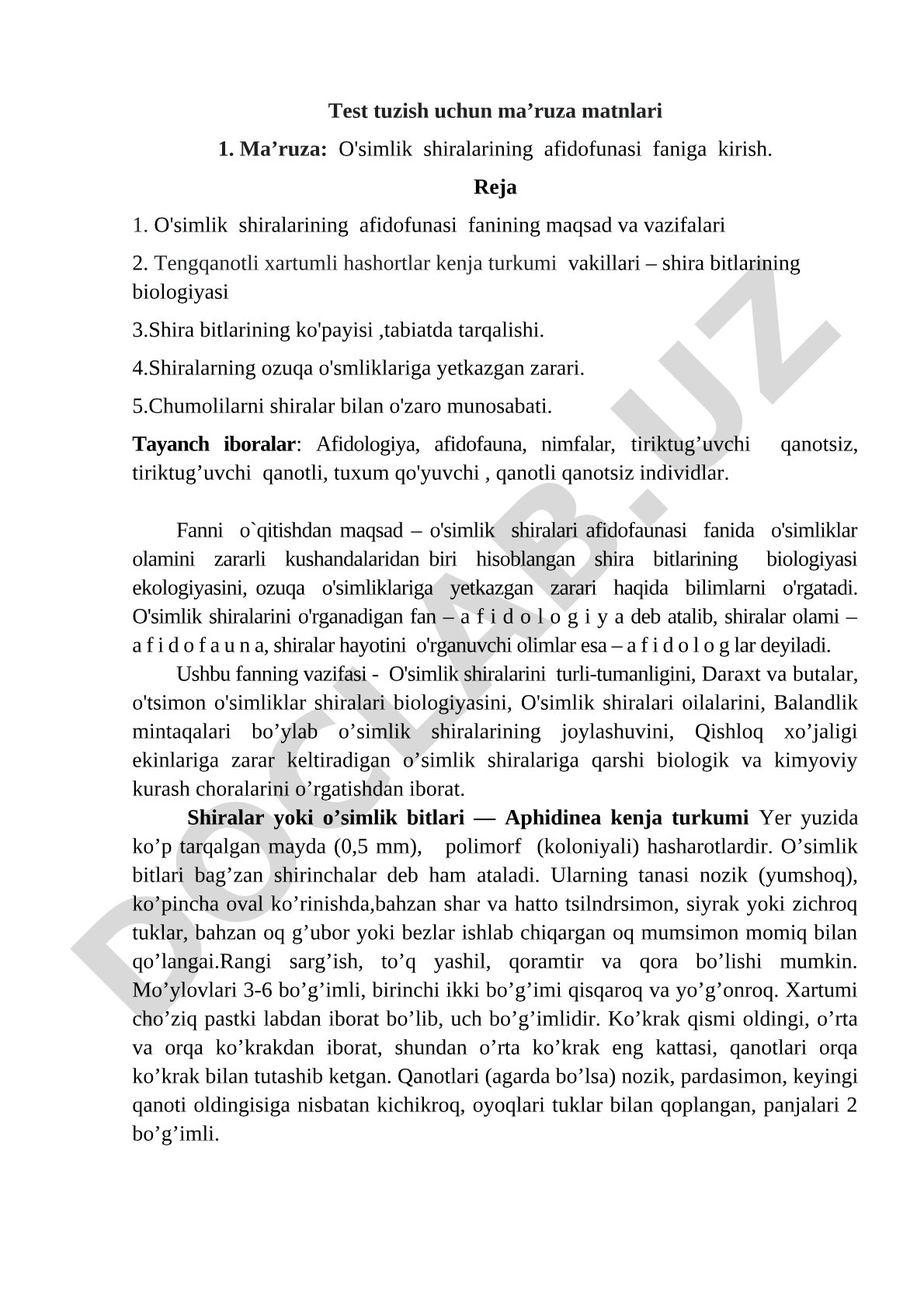 O'simlik shiralarining afidofunasi faniga kirish