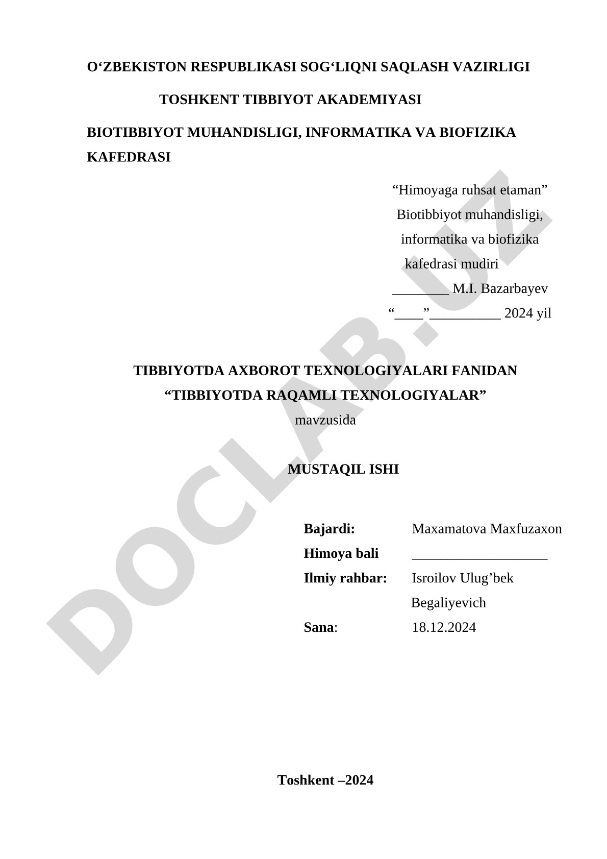 Tibbiyotda raqamli texnologiyalar