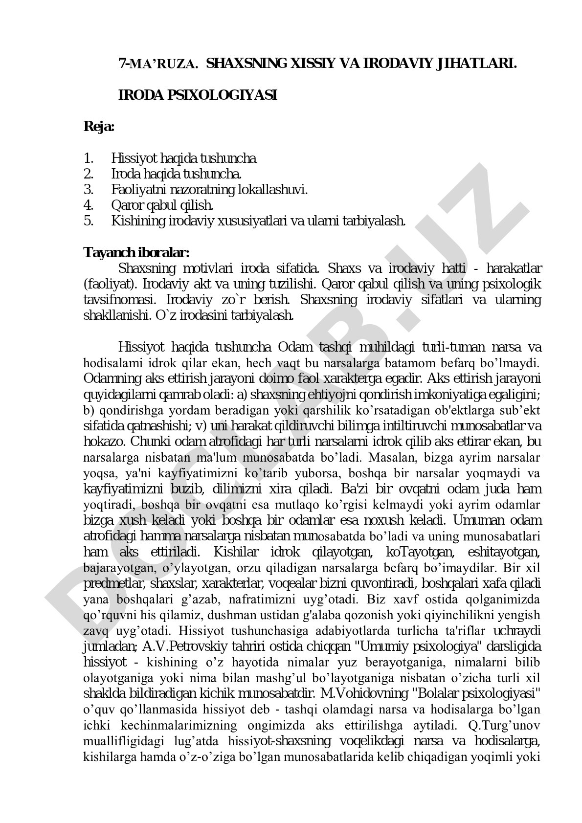 Shaxsning hissiy va irodaviy jihatlari. Iroda psixologiyasi