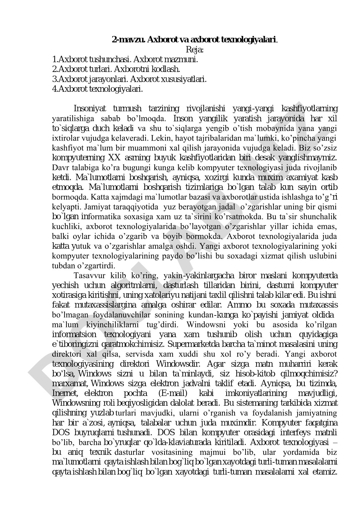 Axborot va axborot texnologiyalari