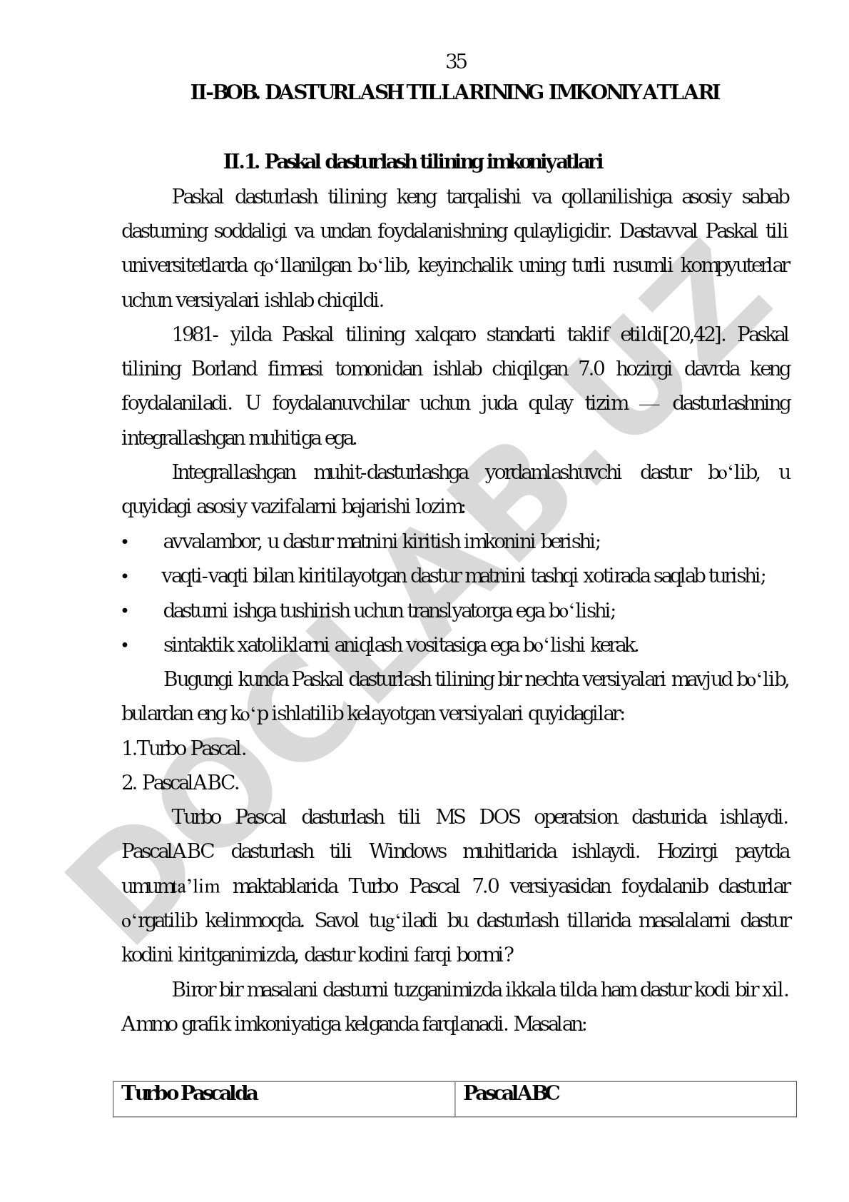 Paskal dasturlash tilining imkoniyatlari