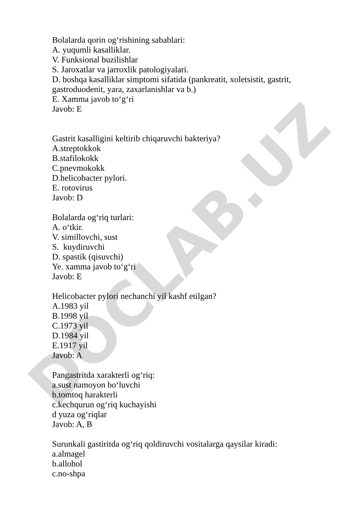 Bolalarda qorin og'rishining sabablari va gastrit