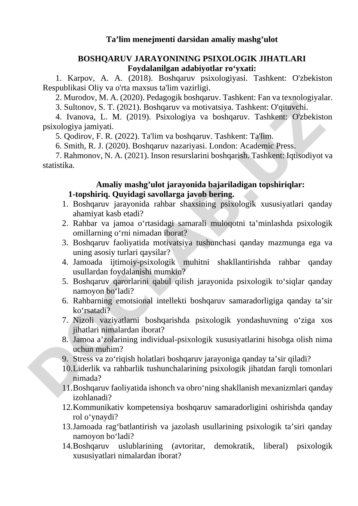 Boshqaruv jarayonining psixologik jihatlari