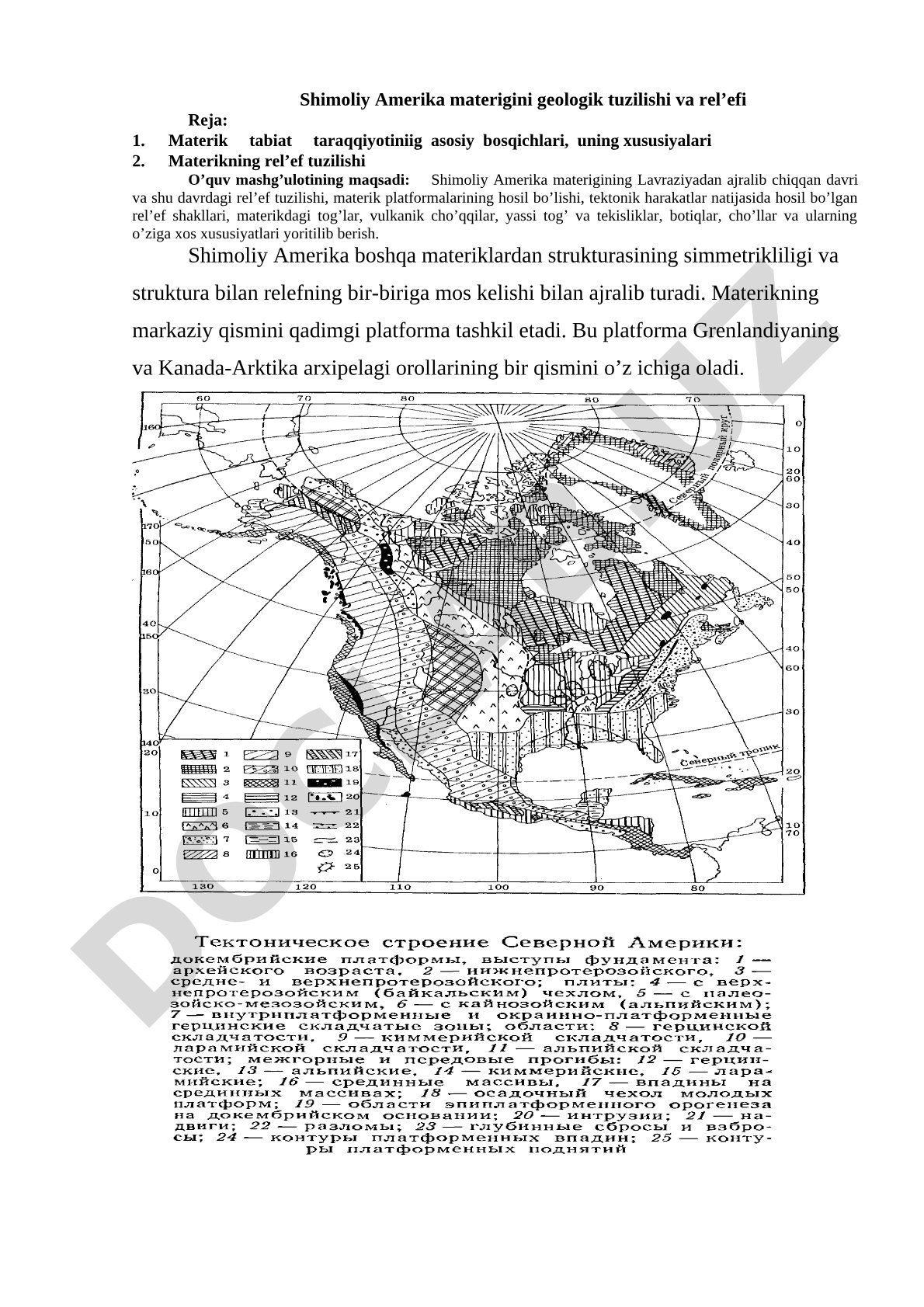 Shimoliy Amerika materigini geologik tuzilishi va rel’efi