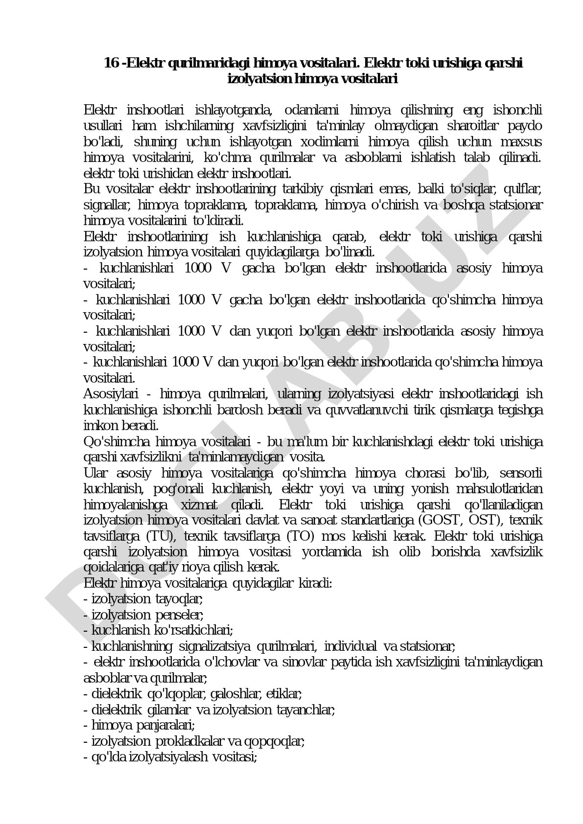 Elektr qurilmaridagi himoya vositalari
