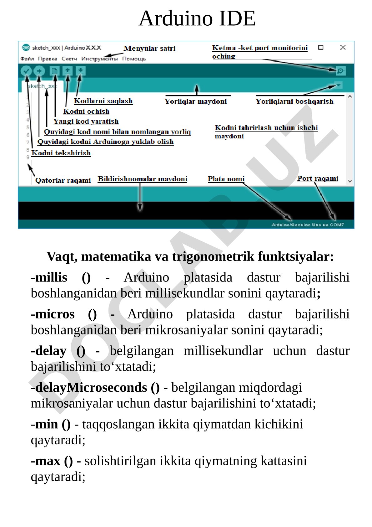 Arduino platformasida vaqt, matematika va trigonometrik funktsiyalar