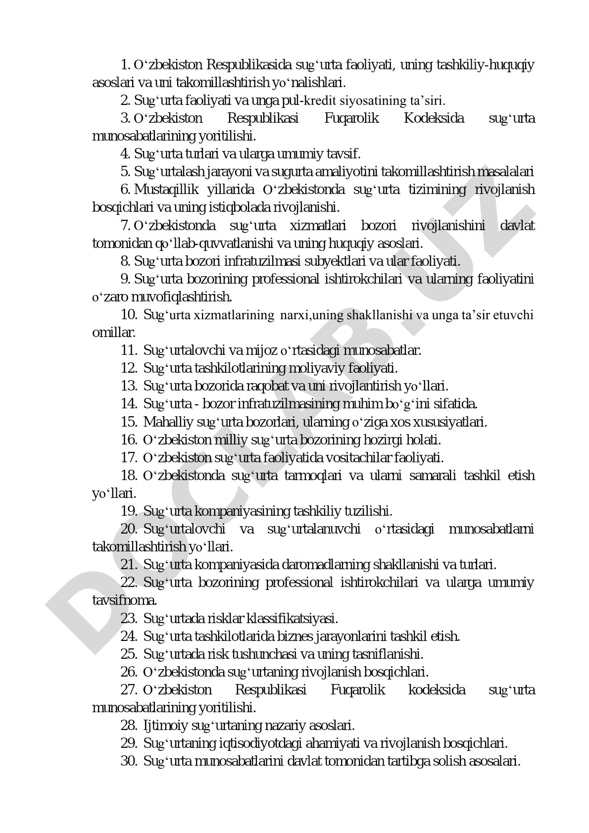 O'zbekistonda sug'urta faoliyati va uning huquqiy asoslari