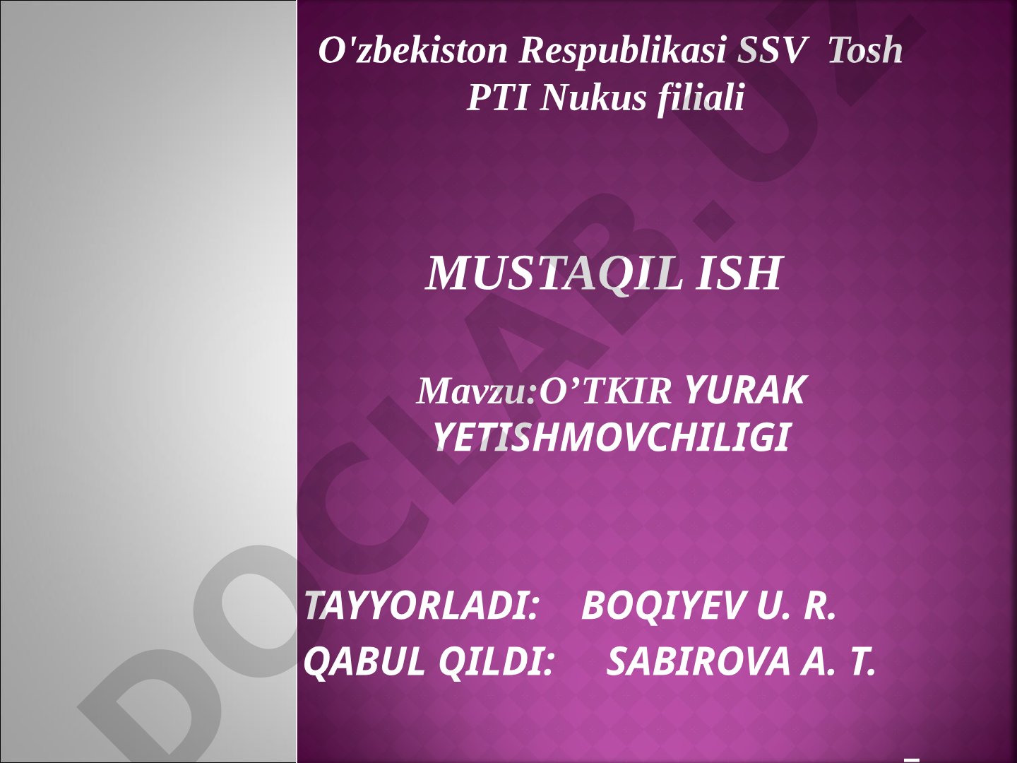 Yurak yetishmovchiligi patologiyasi, sabablari va xavf omillari haqida taqdimot