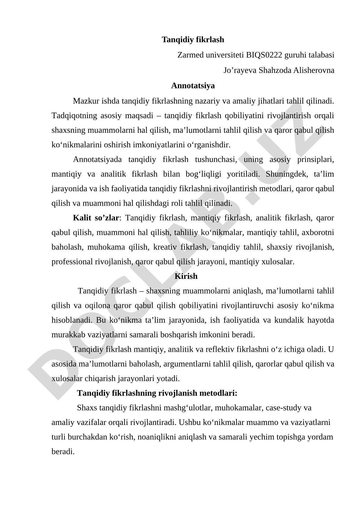 Tanqidiy fikrlash