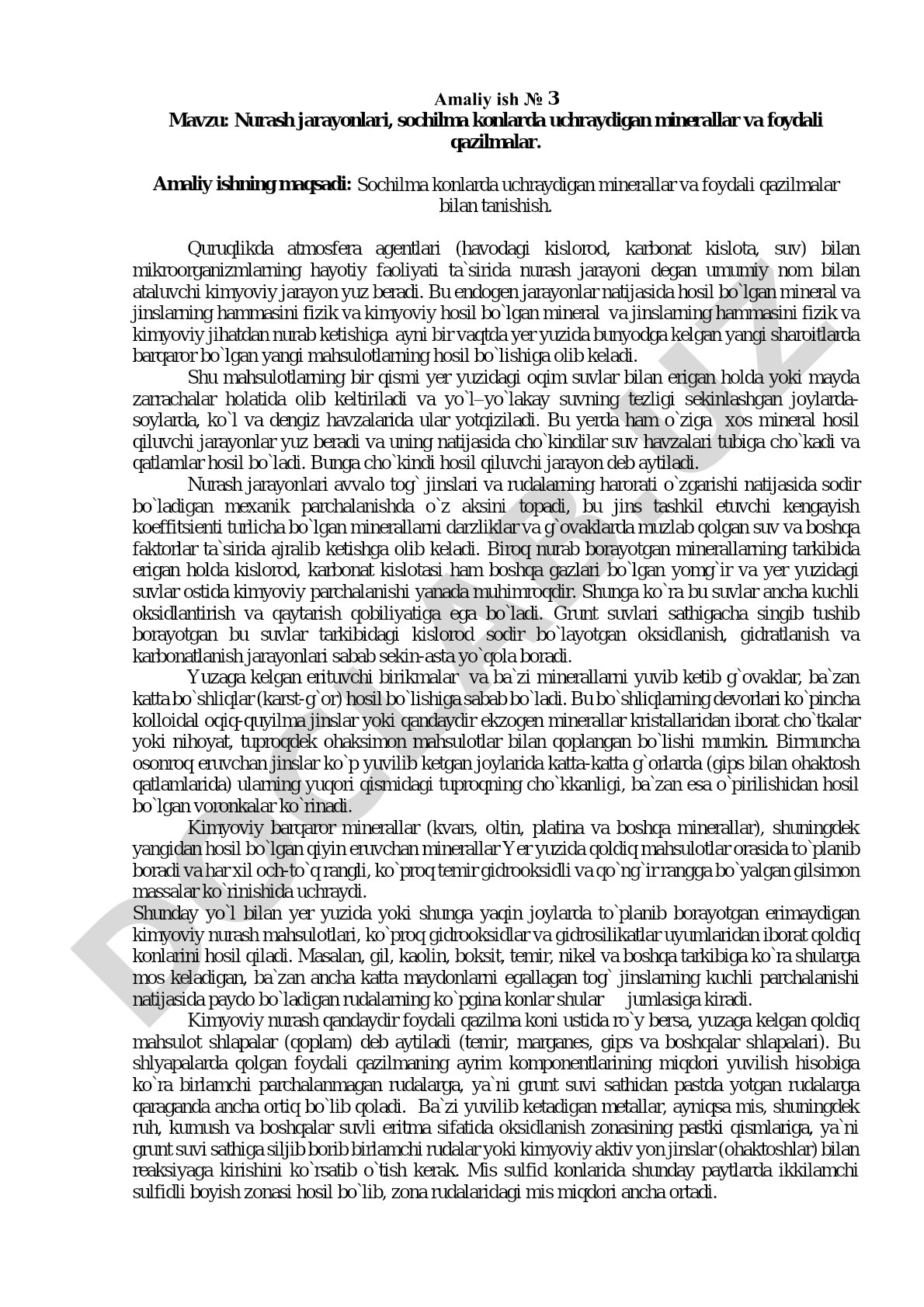 Nurash jarayonlari, sochilma konlarda uchraydigan minerallar va foydali qazilmalar