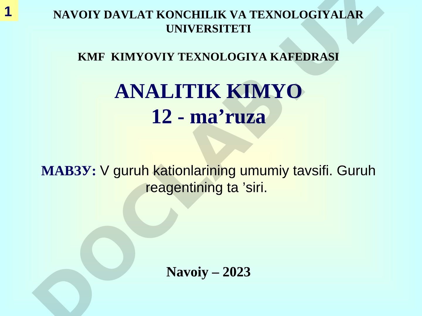V guruh kationlarining umumiy tavsifi. Guruh reagentining ta'siri