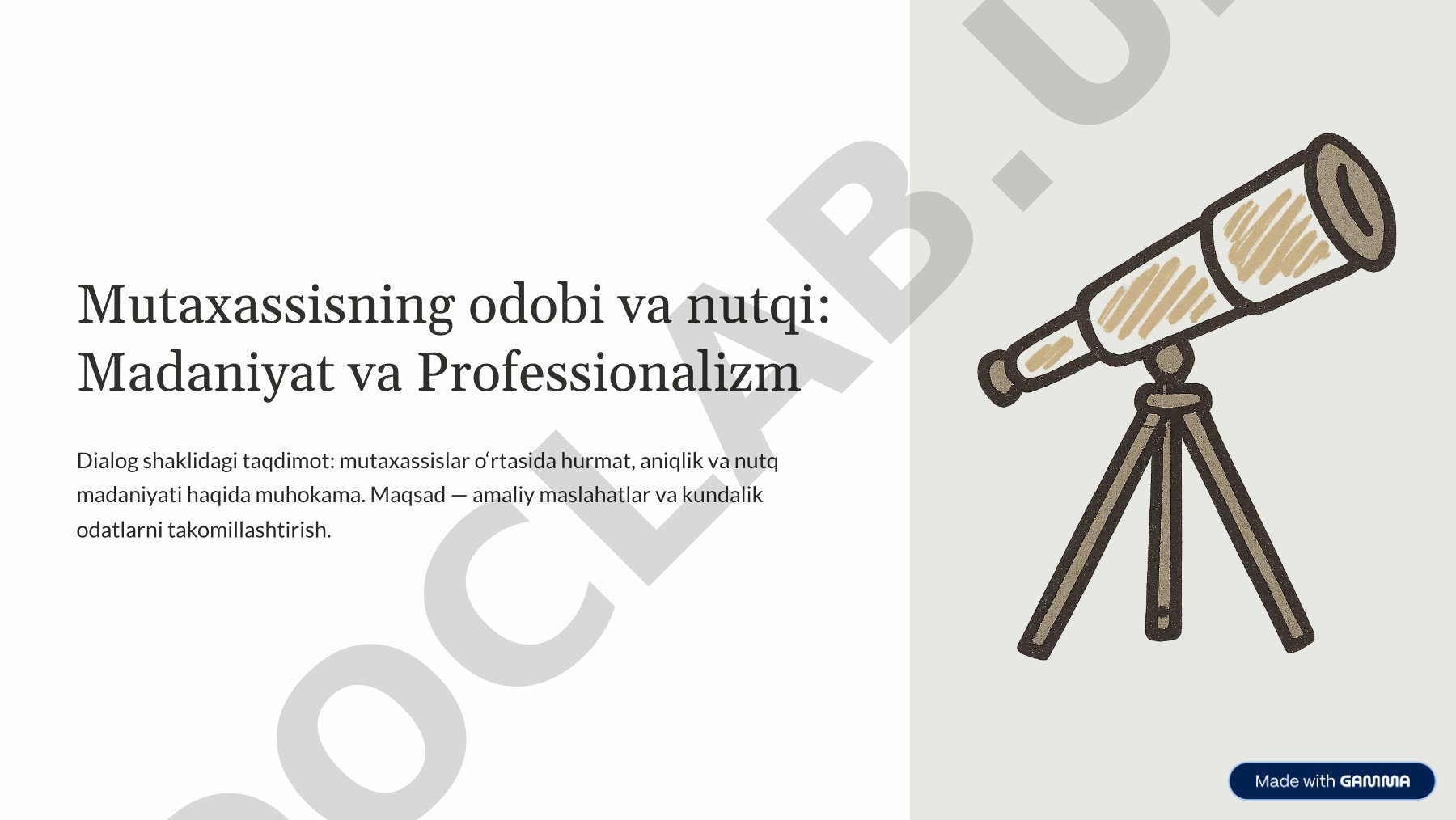 Mutaxassisning odobi va nutqi: Madaniyat va Professionalizm