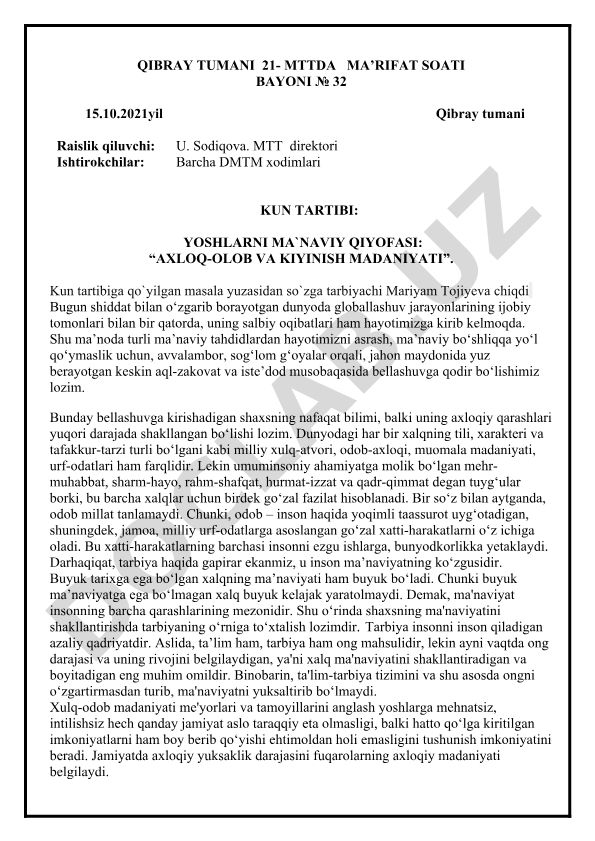 Yoshlarning ma'naviy qiyofasi: axloq-odob va kiyinish madaniyati