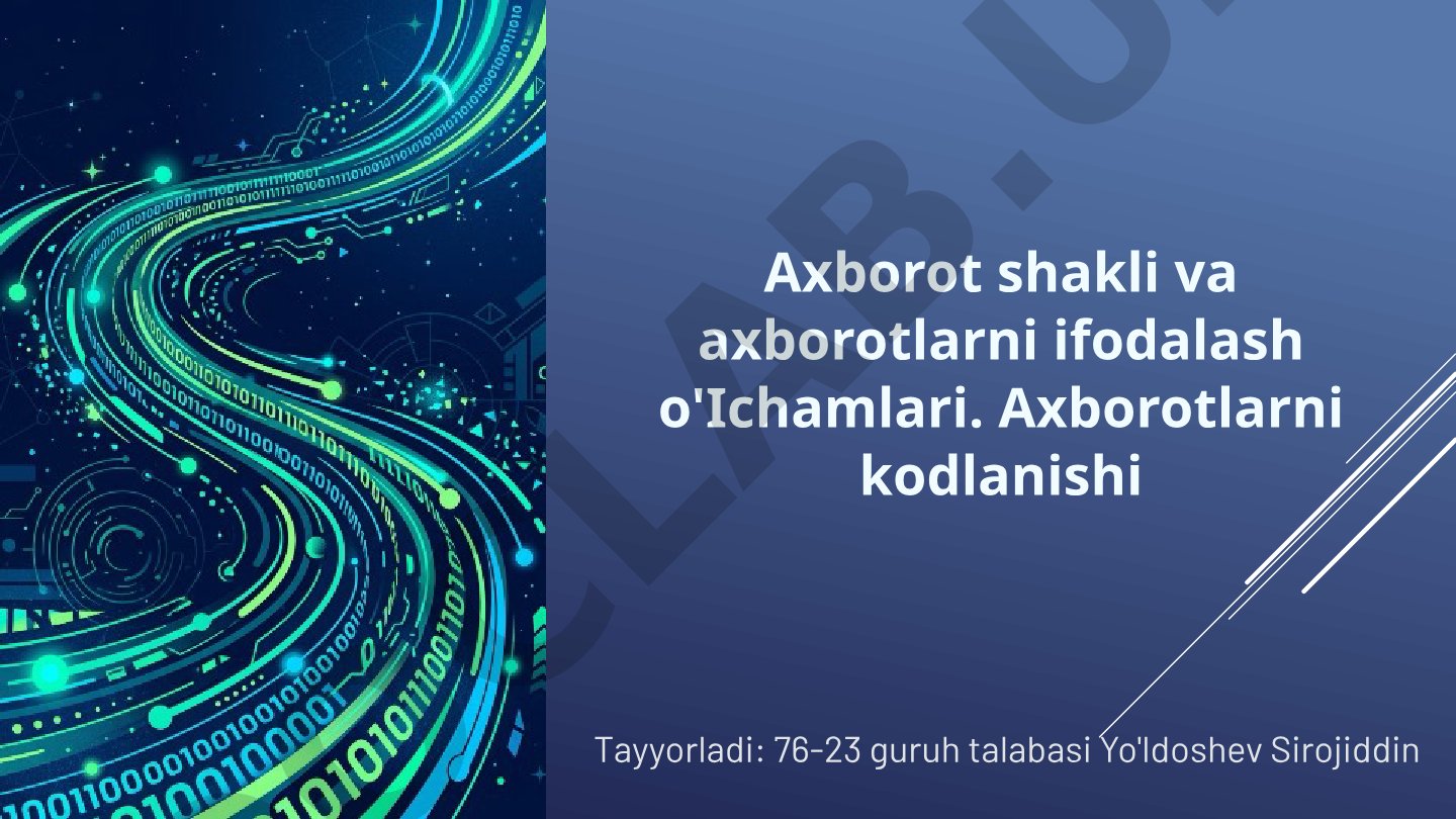 Axborot shakli va axborotlarni ifodalash o'lchamlari. Axborotlarni kodlanishi