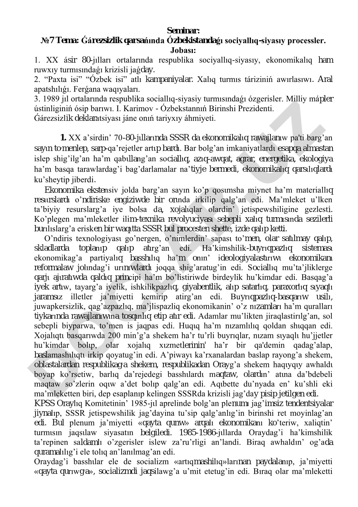 Ǵárezsizlik qarsańında Ózbekistandaǵı sociyallıq-siyasıy processler