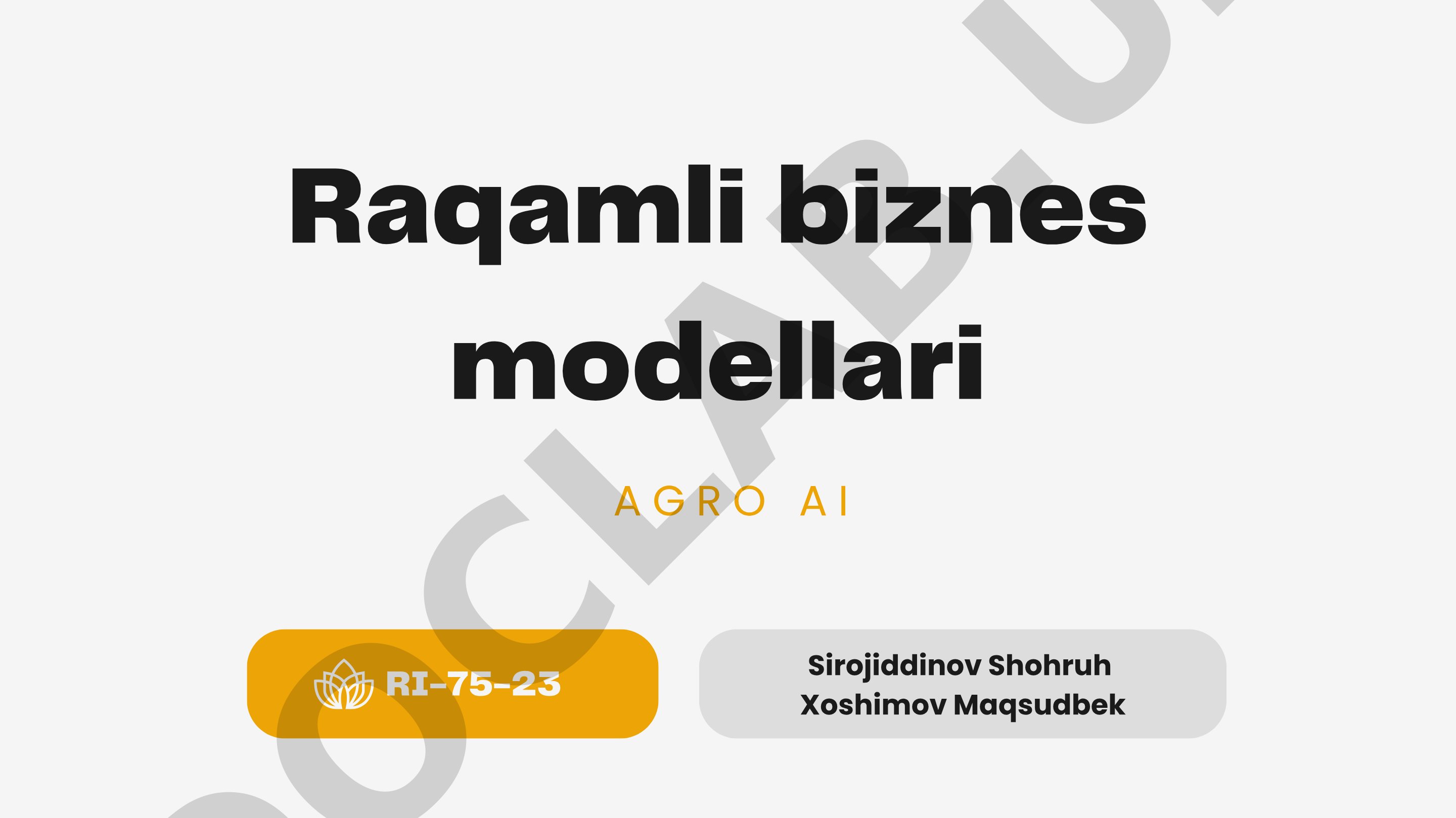Raqamli biznes modellari AGRO AI