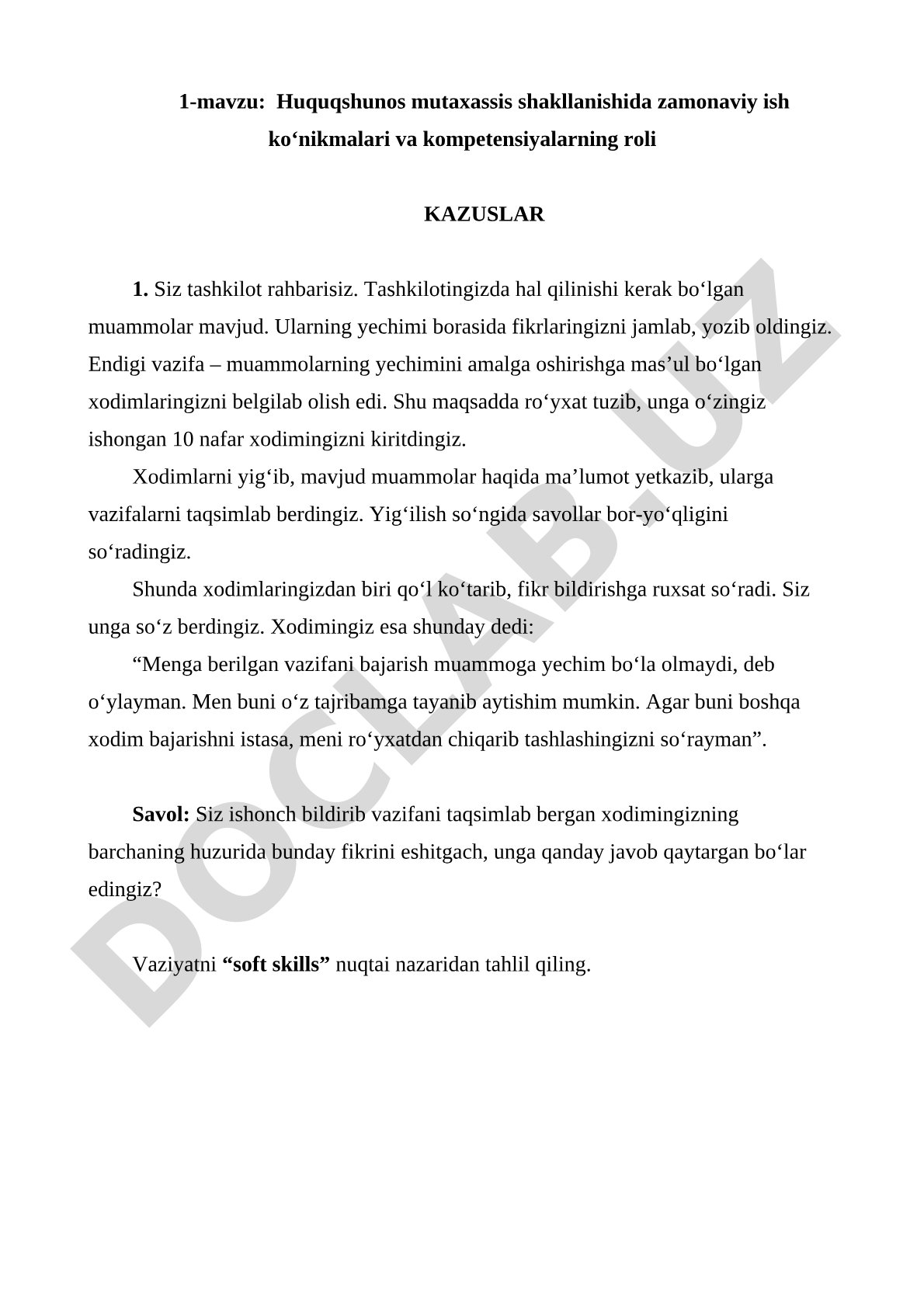 Huquqshunos mutaxassis shakllanishida zamonaviy ish ko‘nikmalari va kompetensiyalarning roli