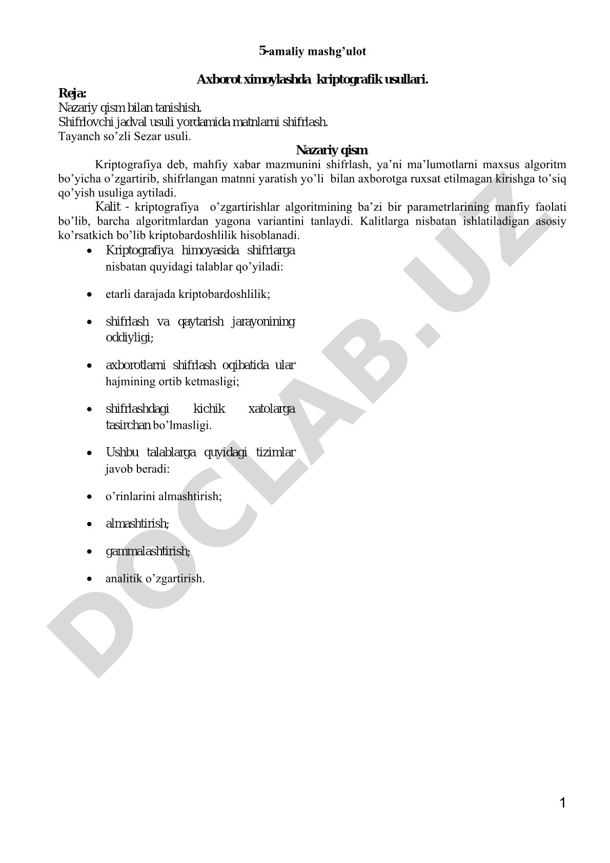 Axborot ximoylashda kriptografik usullari