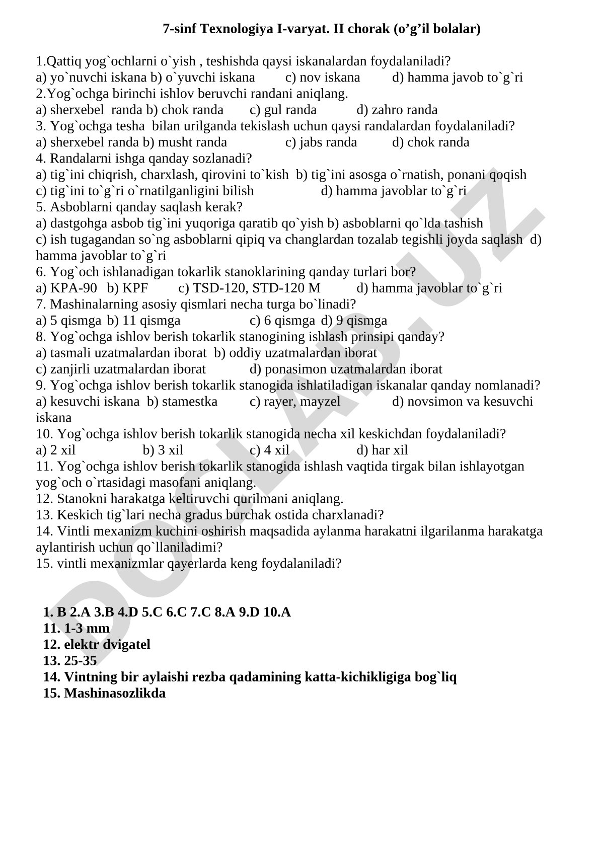 7-sinf Texnologiya I-varyat