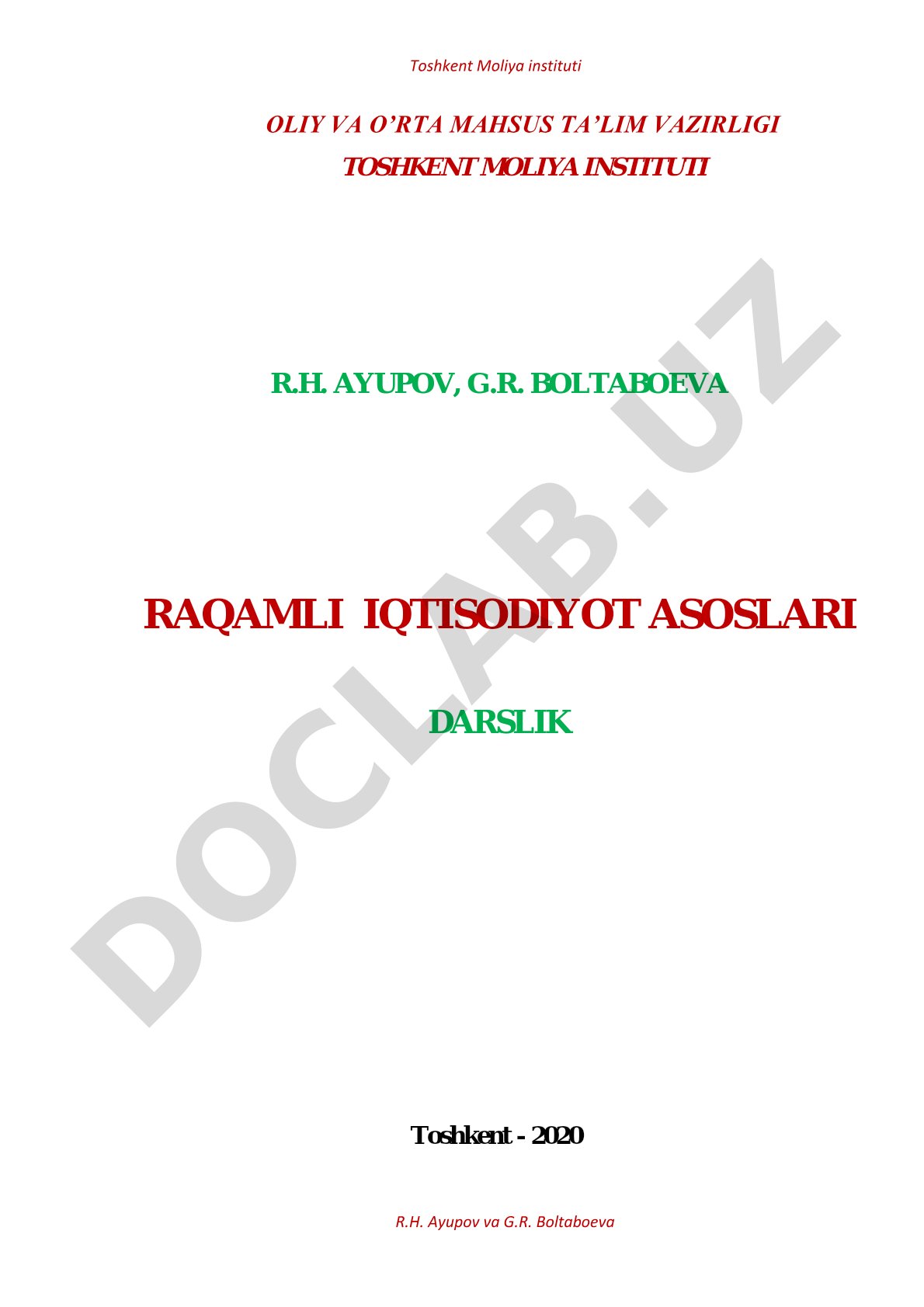 Raqamli iqtisodiyot asoslari
