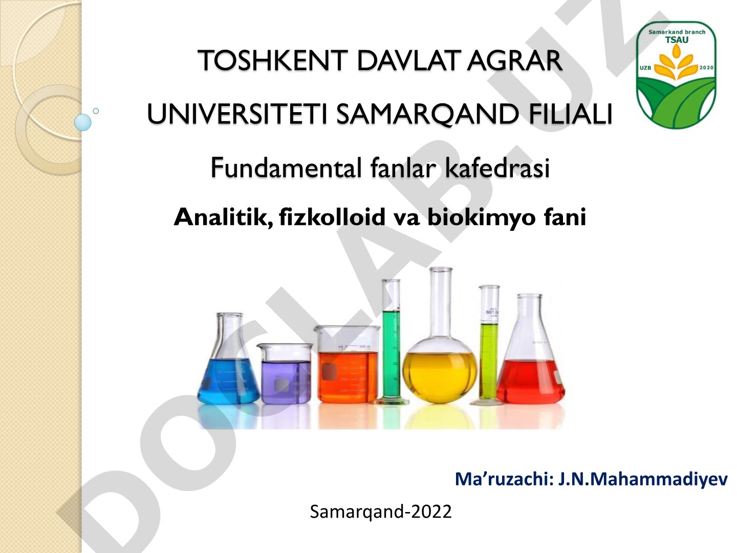 Analitik kimyo fani va uning uslublari. Kationlar. Sifat va miqdor analiz usullari.