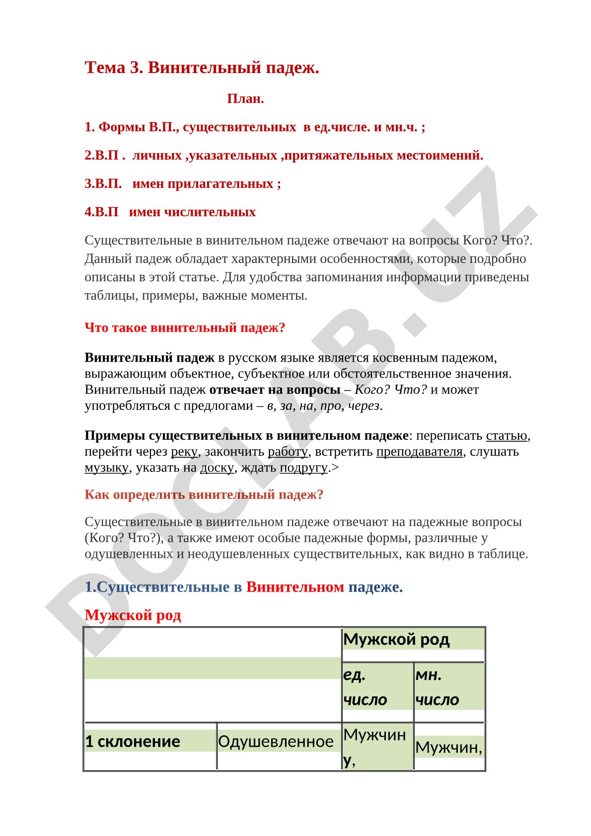 Винительный падеж в русском языке