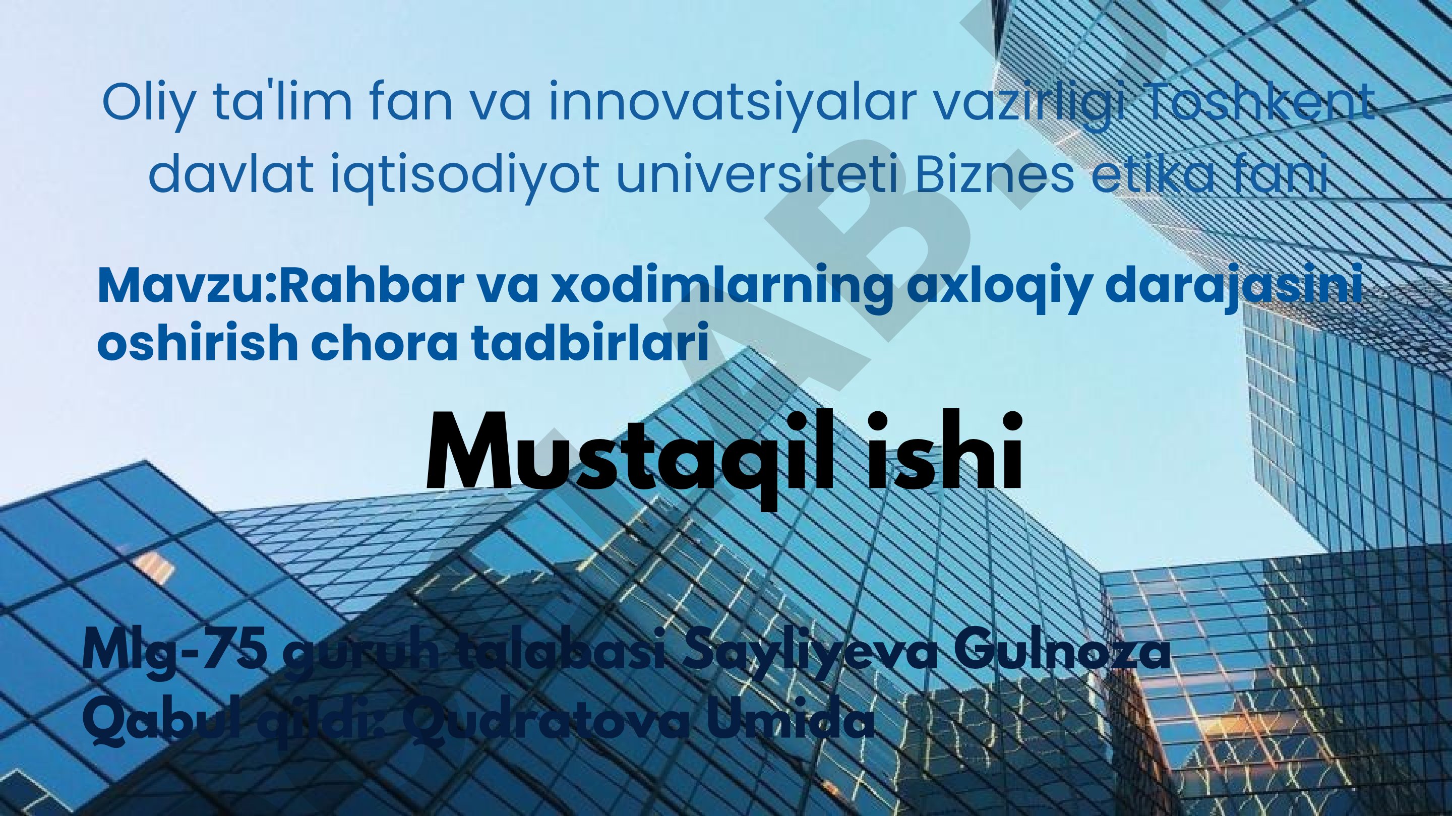 Rahbar va xodimlarning axloqiy darajasini oshirish chora tadbirlari