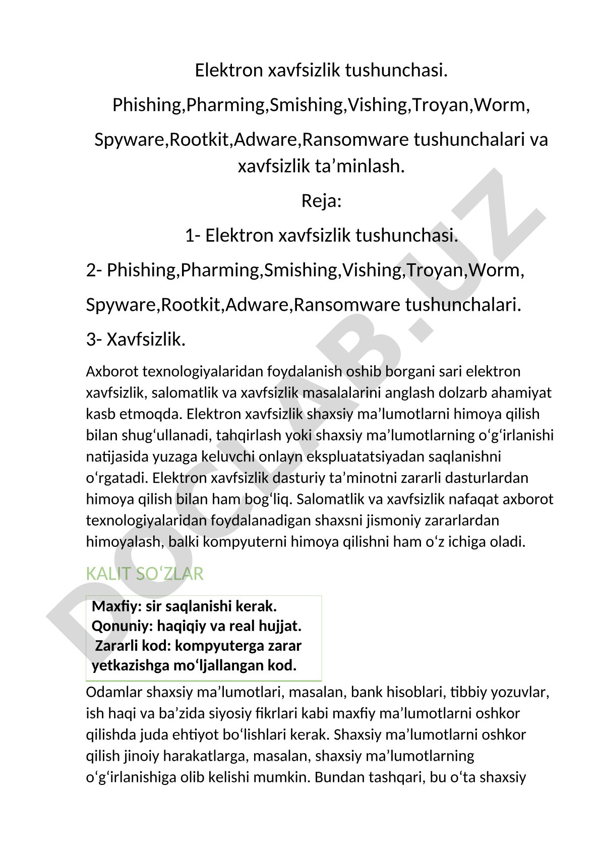 Elektron xavfsizlik tushunchasi