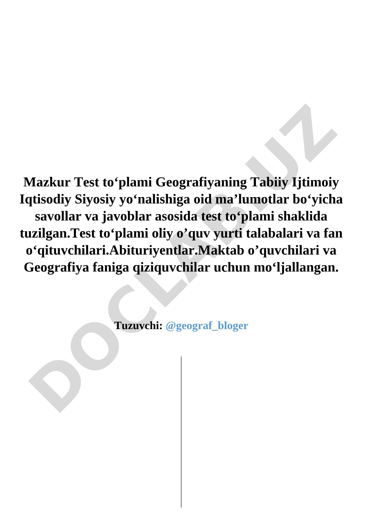 Geografiya fanidan tabiiy, ijtimoiy, iqtisodiy va siyosiy yo'nalishlar bo'yicha testlar