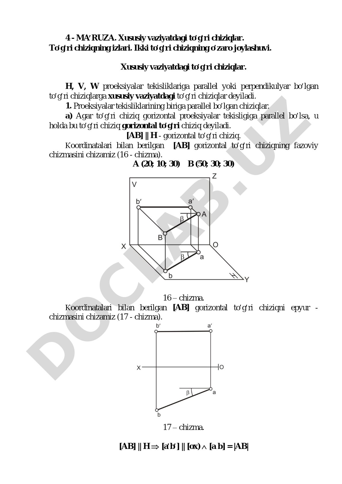 Xususiy vaziyatdagi to'g'ri chiziqlar