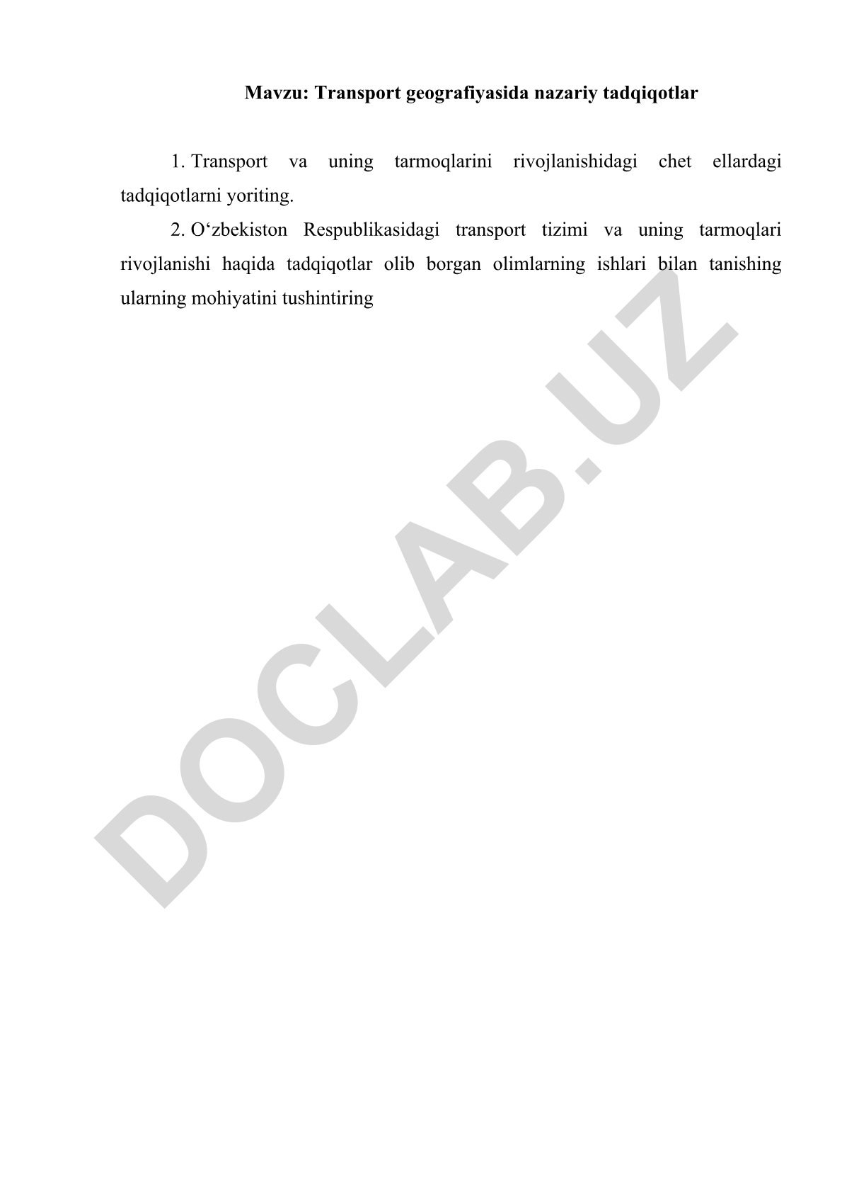 Transport geografiyasida nazariy tadqiqotlar