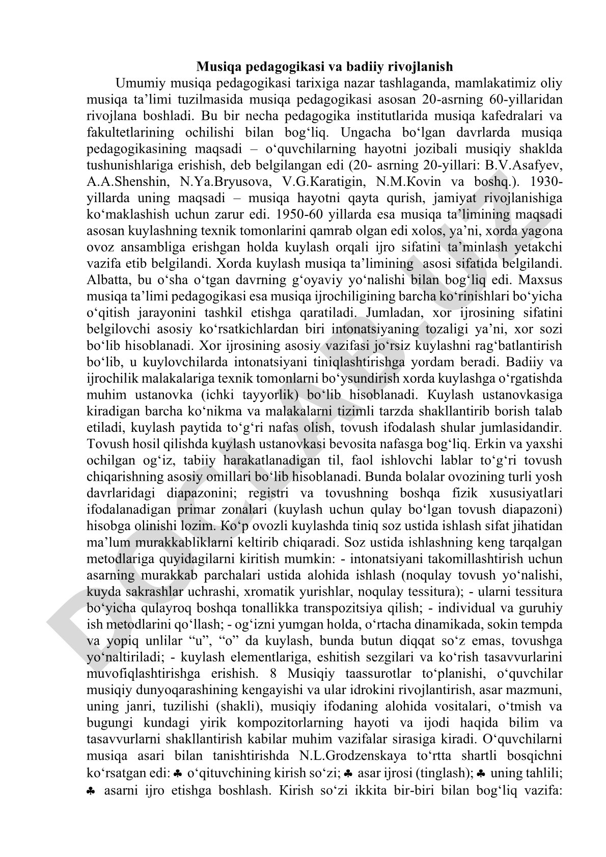 Musiqa pedagogikasi va badiiy rivojlanish