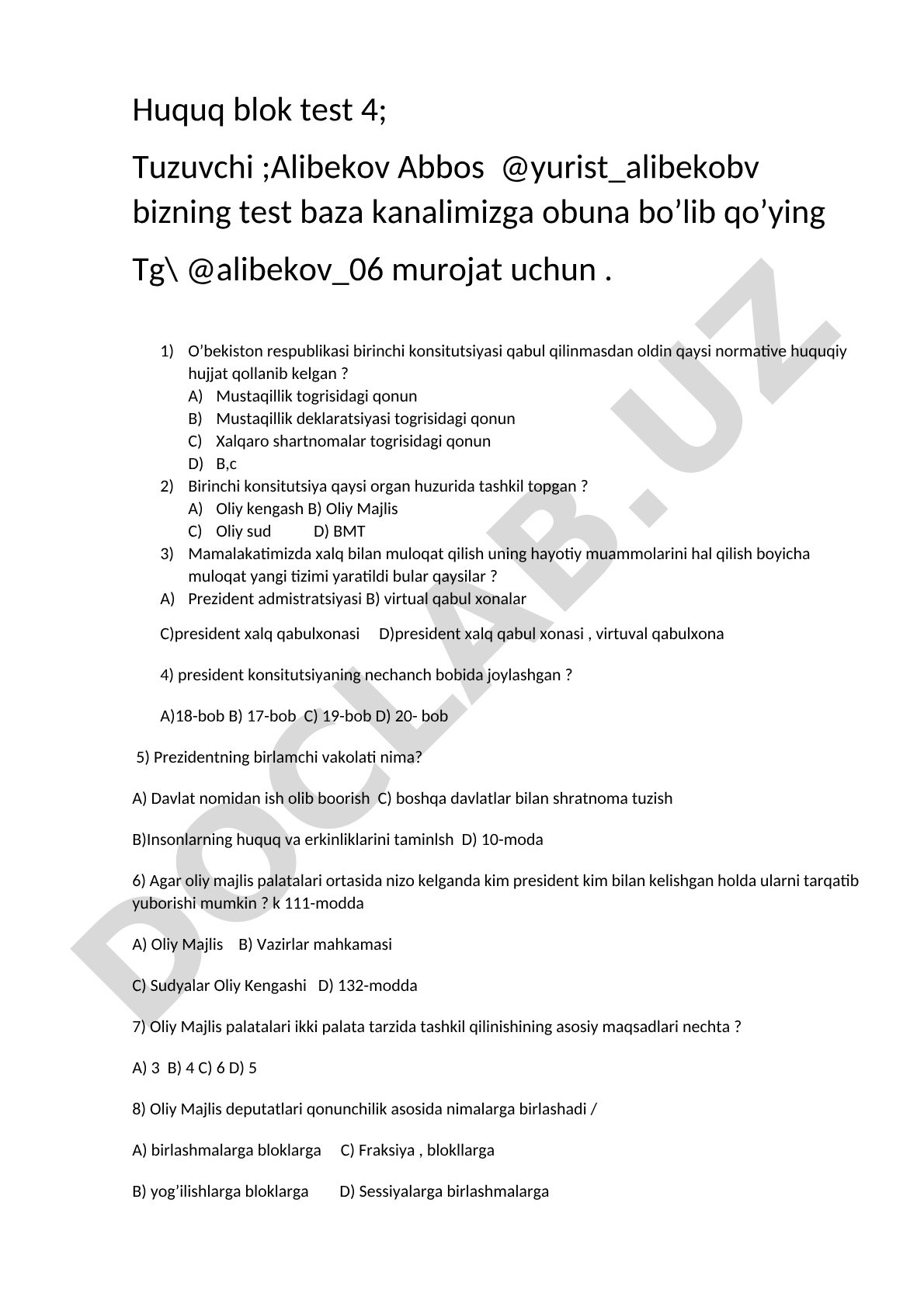Huquq blok test 4