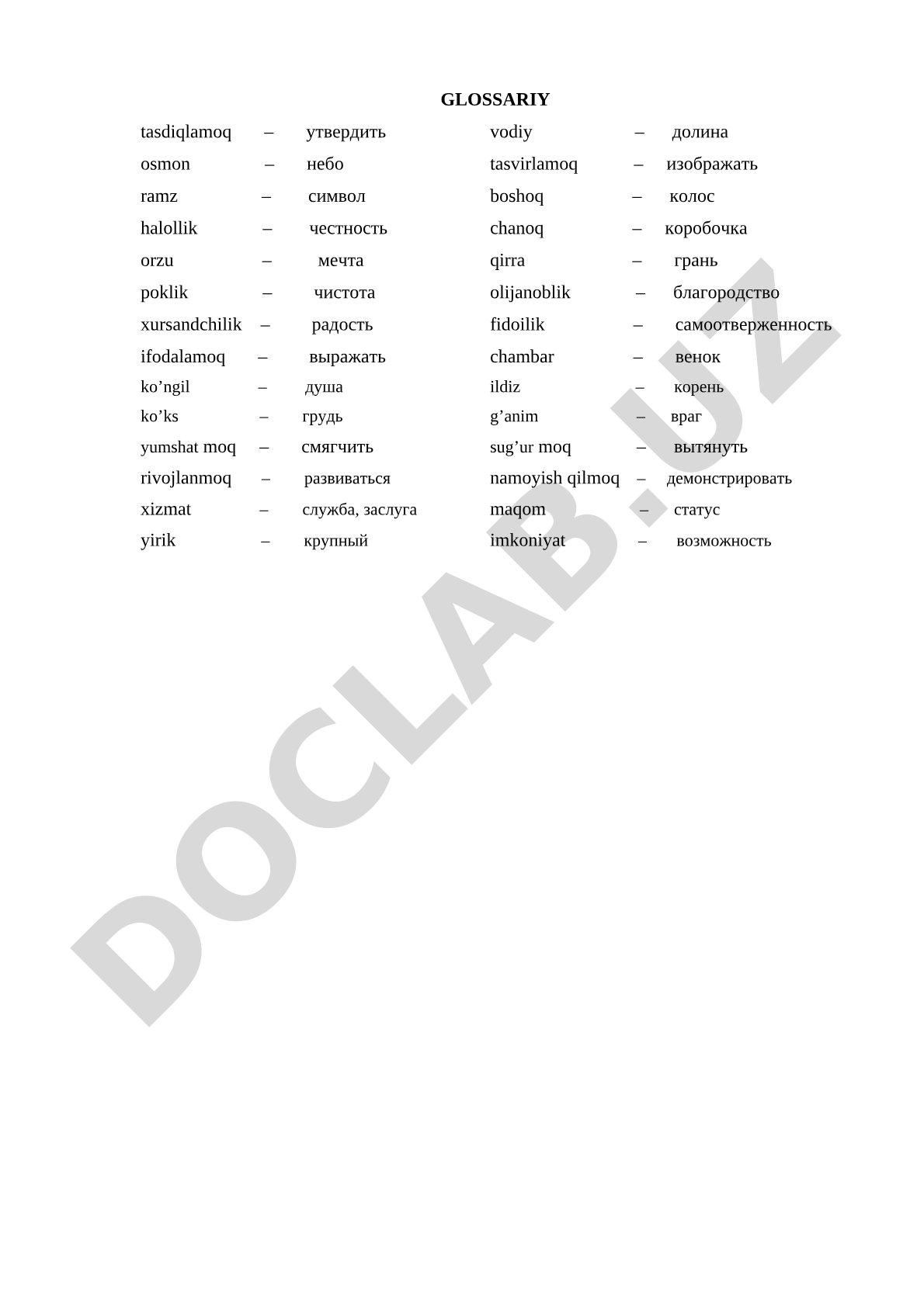 O'zbekcha-ruscha lug'at glossariysi
