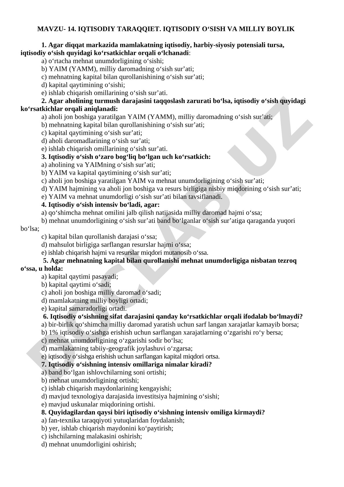 14. IQTISODIY TARAQQIET. IQTISODIY O‘SISH VA MILLIY BOYLIK