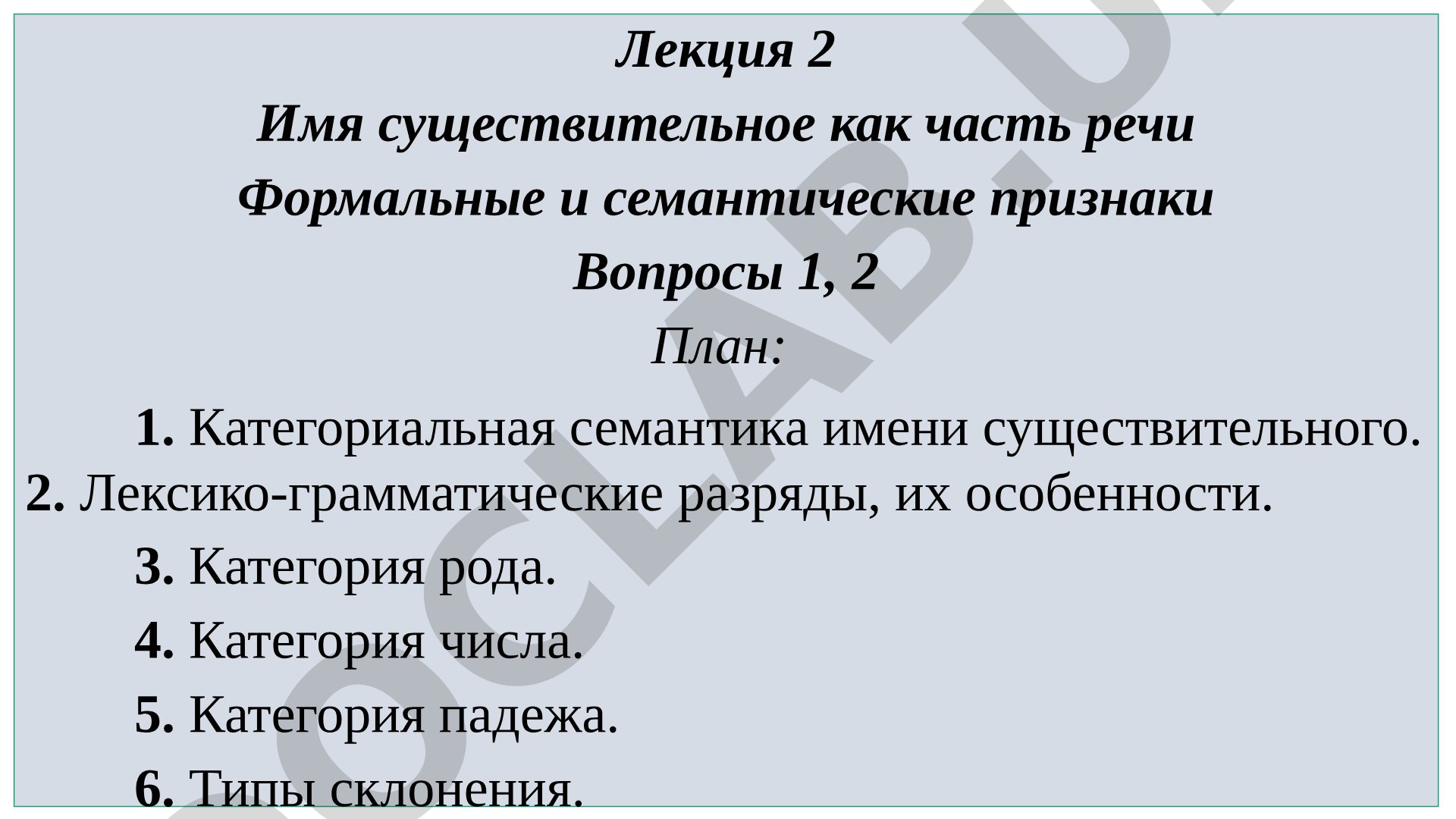 Имя существительное: формальные и семантические признаки