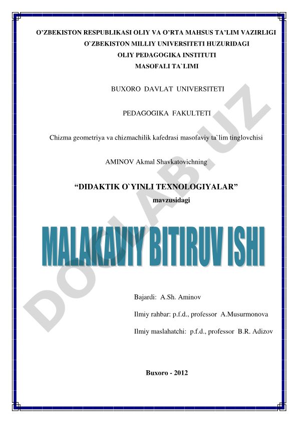 Didaktik o'yinli texnologiyalar