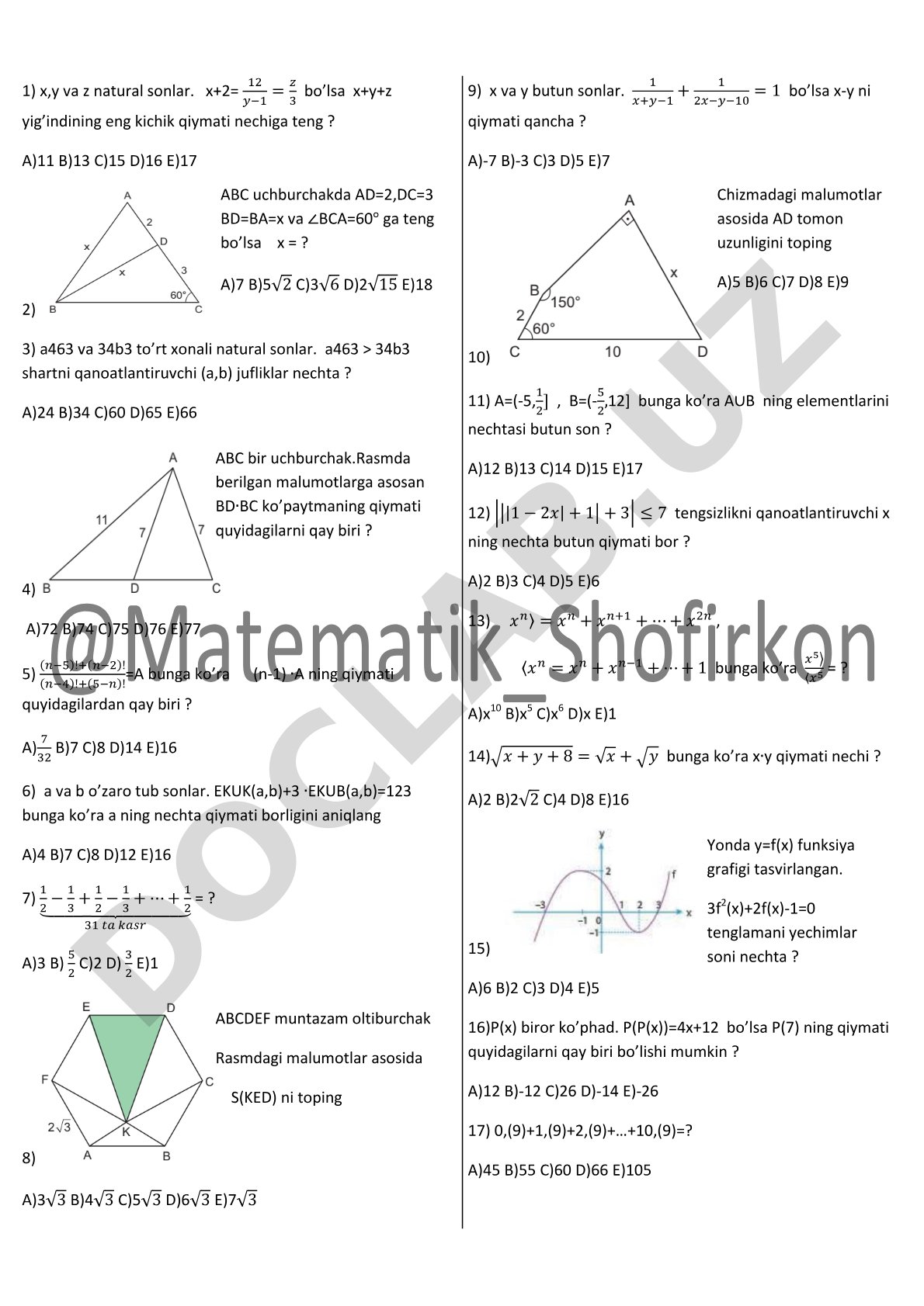 Matematik masalalar to'plami
