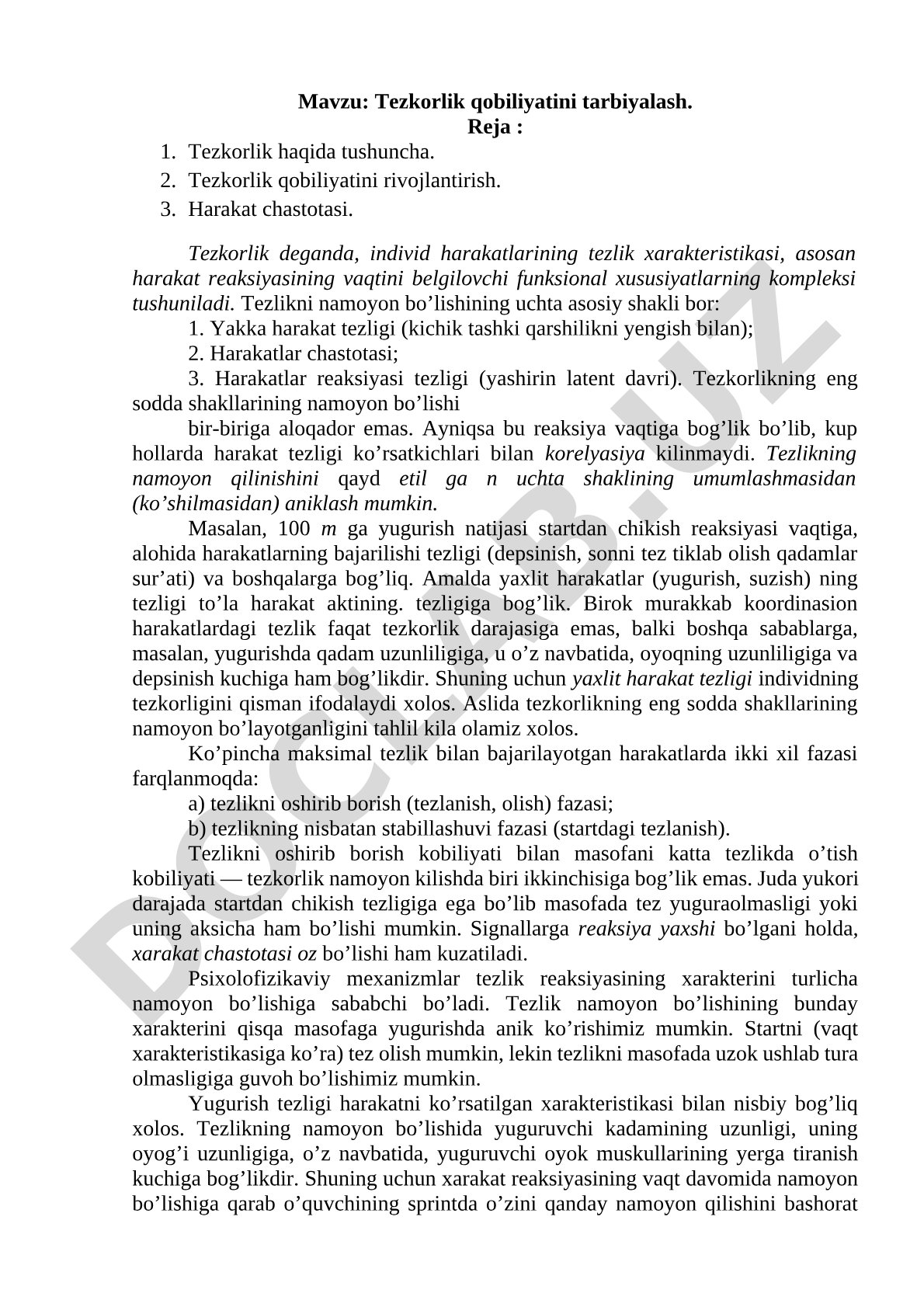Tezkorlik qobiliyatini tarbiyalash