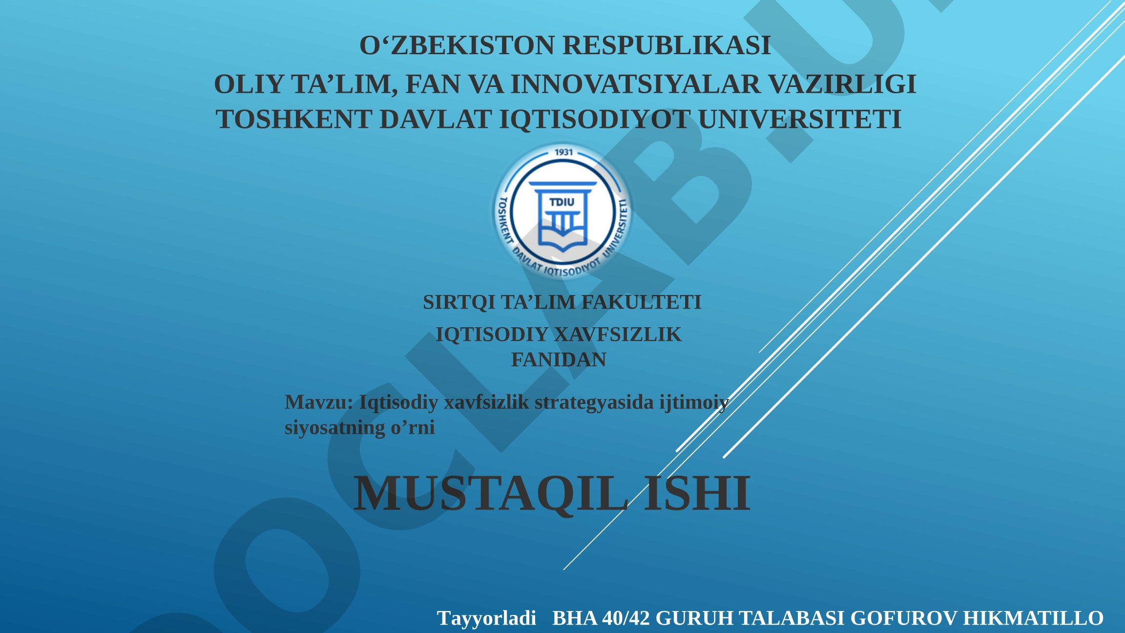 Iqtisodiy xavfsizlik strategiyasida ijtimoiy siyosatning o'rni
