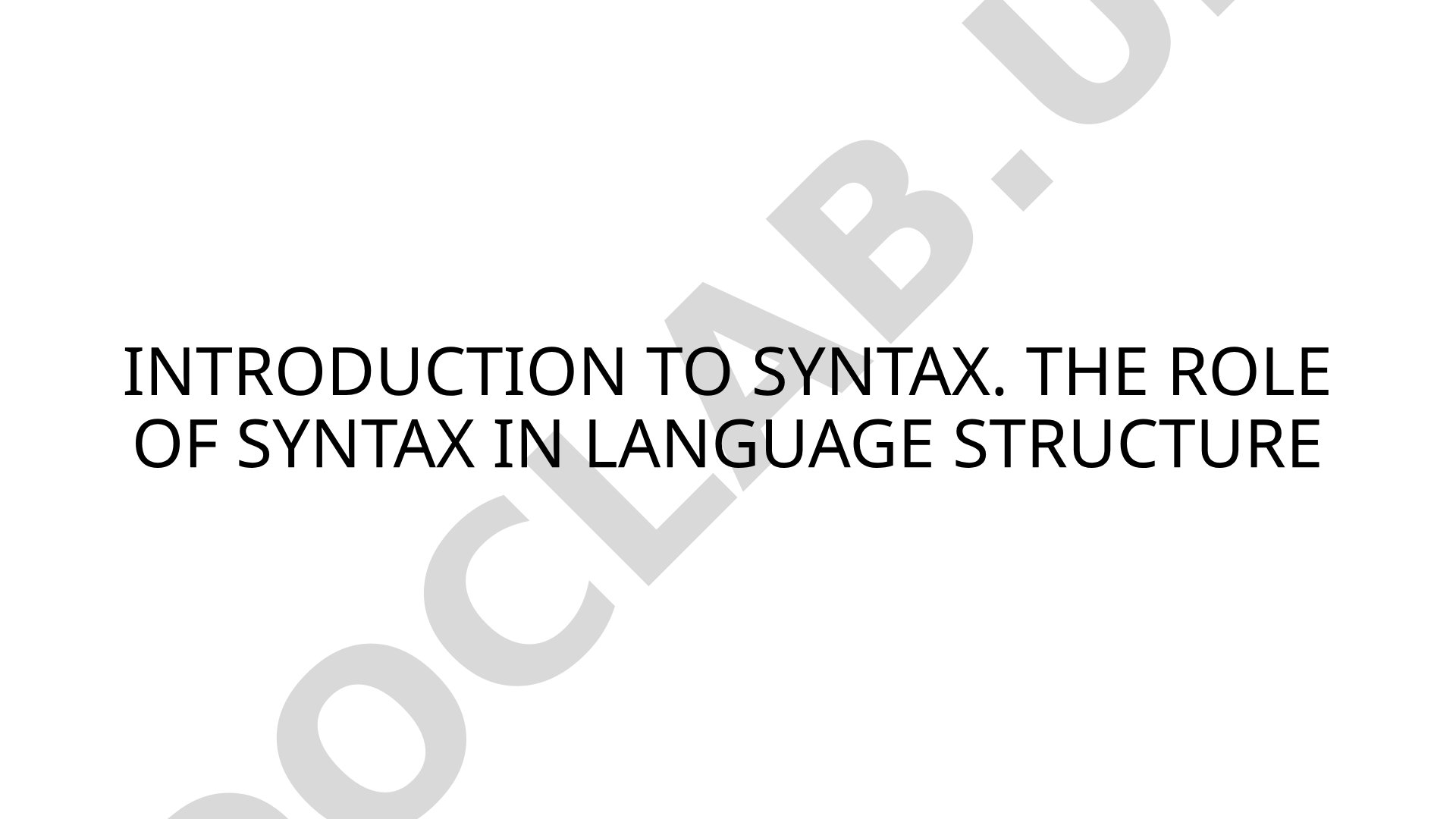 Introduction to Syntax. The Role of Syntax in Language Structure