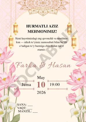 Farha va Hasanning nikoh to‘yi taklifnomasi