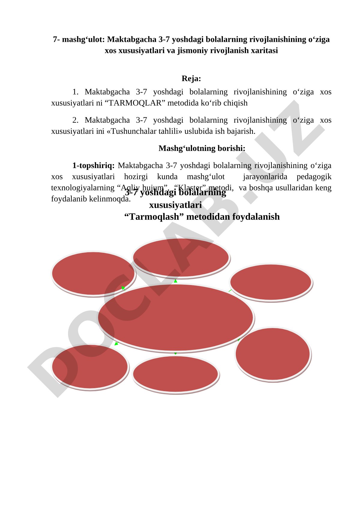 Maktabgacha 3-7 yoshdagi bolalarning rivojlanishining o'ziga xos xususiyatlari va jismoniy rivojlanish xaritasi