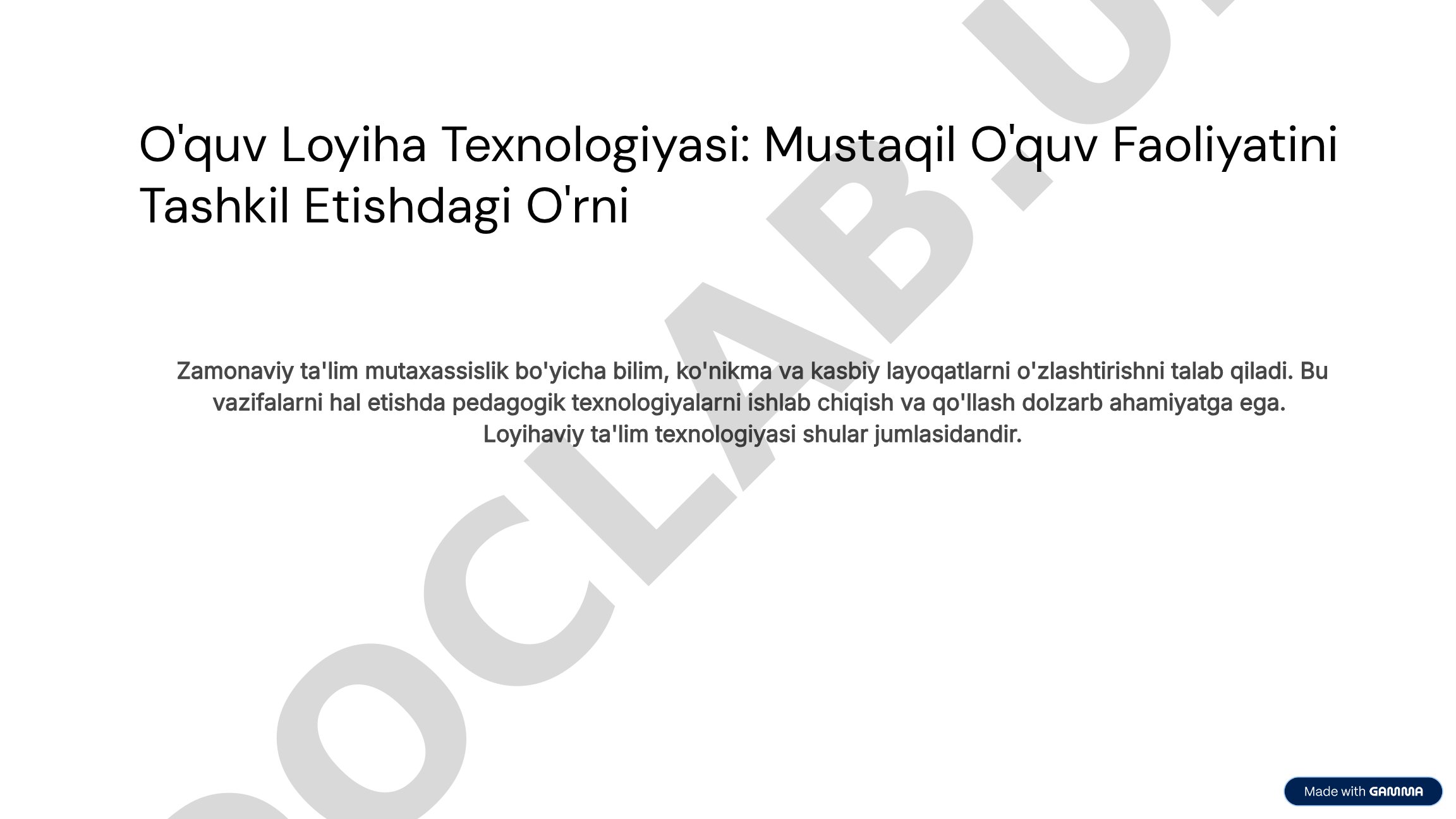O'quv Loyiha Texnologiyasi: Mustaqil O'quv Faoliyatini Tashkil Etishdagi O'rni