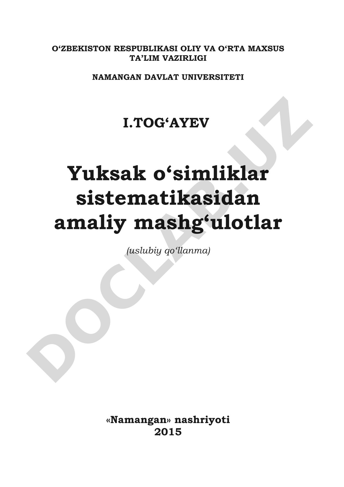 Yuksak o‘simliklar sistematikasidan amaliy mashg‘ulotlar
