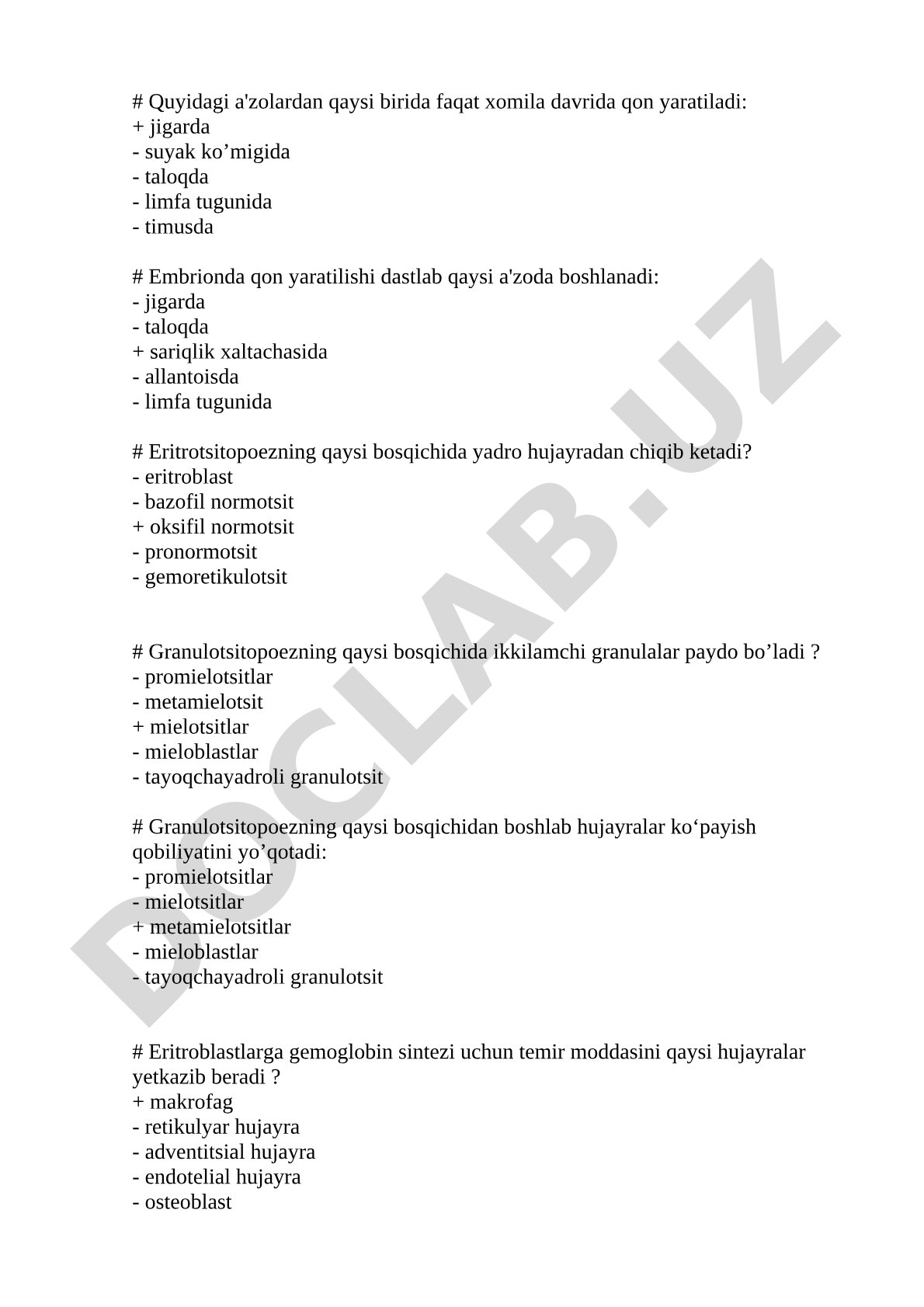 Gematopoez bosqichlari va qon yaratilish a'zolari