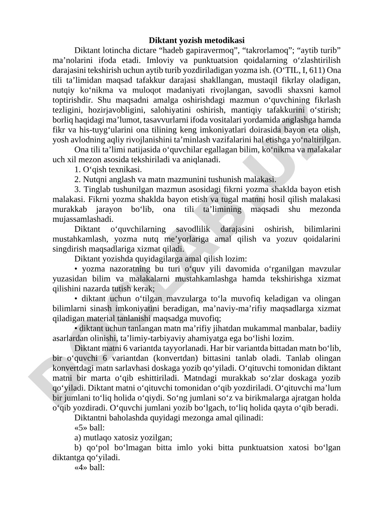 Diktant yozish metodikasi